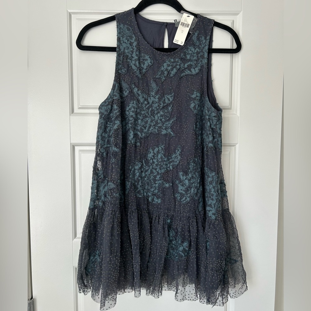 Anthropologie Blue Tulle Beaded Tunic Size S